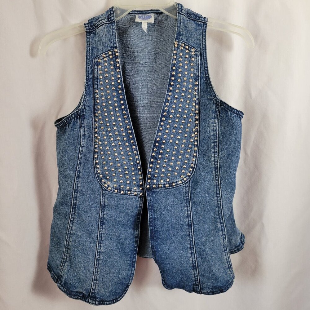 DG2 Diane Gilman Vest Denim embellished Grommets studs blue Medium Retro Y2K - Picture 3 of 10